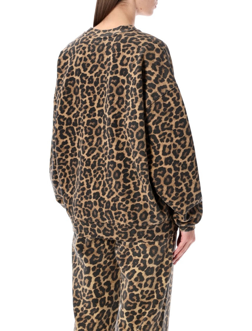 Anine Bing Oversized Leopard Print Cotton Miles Sweatshirt