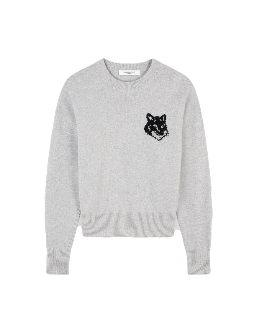 Maison Kitsuné Relaxed Fit Grey Wool Sweater With Iconic Fox Motif