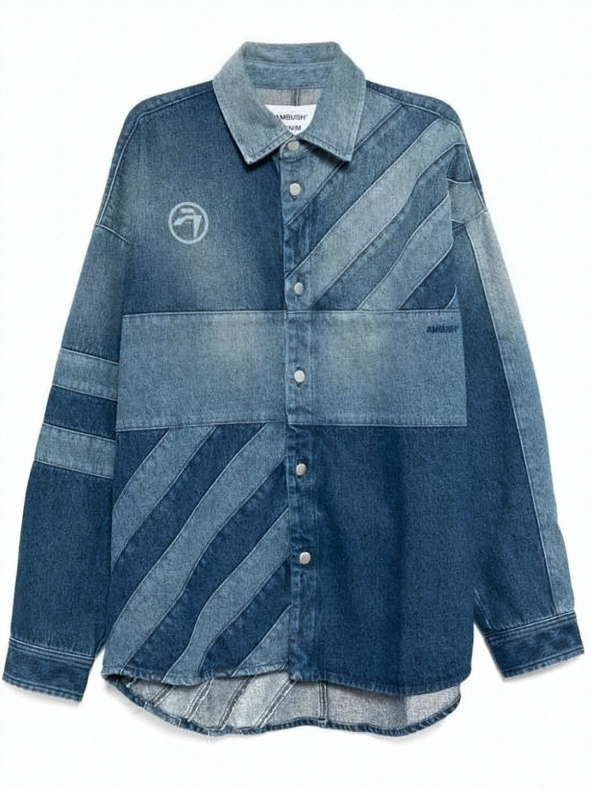 Ambush Patchwork Denim Shirt With Classic Collar