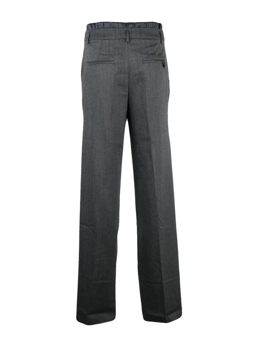 Marella Monochrome Grey Pleated Virgin Wool-Blend Pants