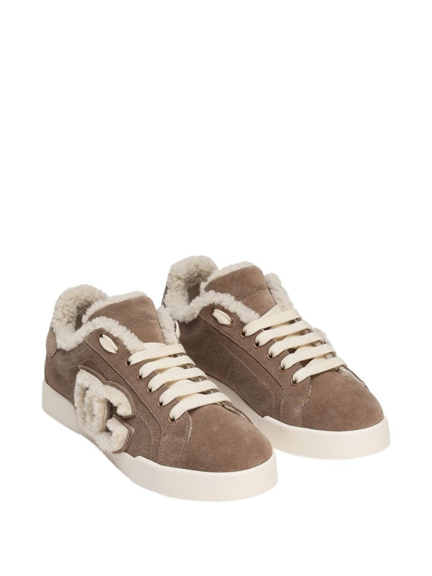 Dolce & Gabbana Shearling-Trim Sneakers With Bold Logo Patch
