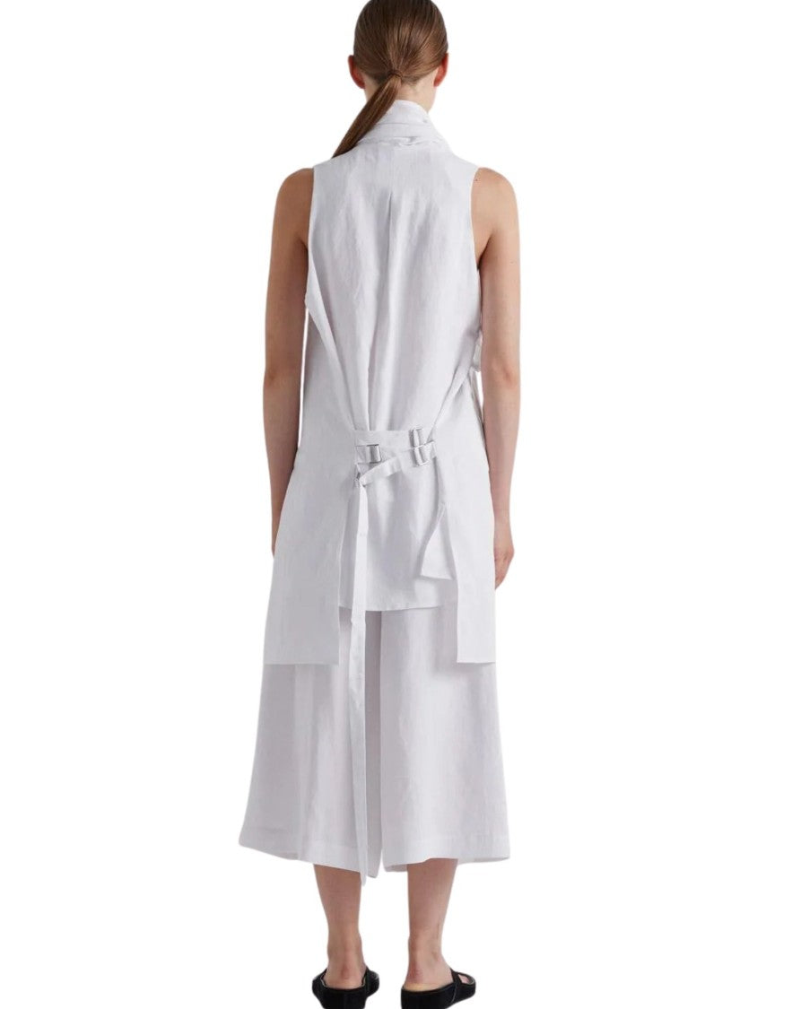 Meimeij Off White Asymmetric Viscose Linen Gilet