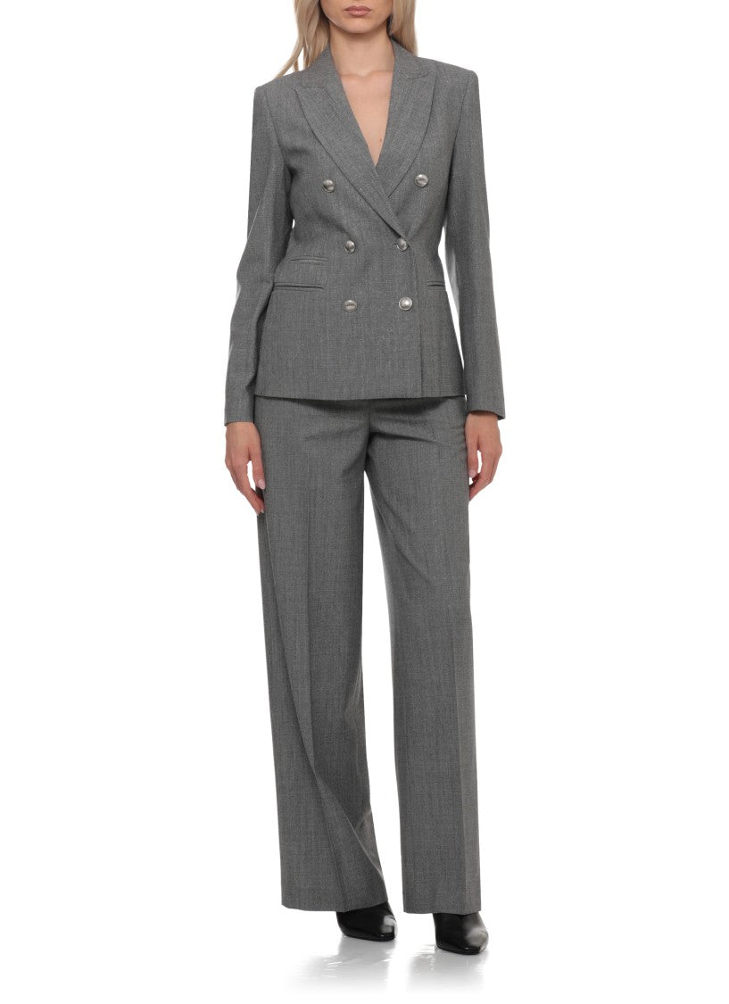Peserico Double-Breasted Grey Jacket With Rhinestone Detail