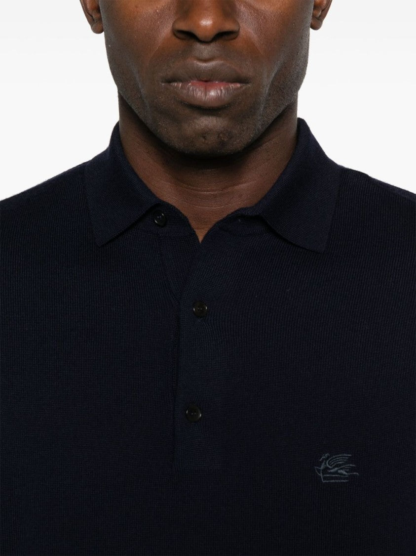 Etro Deep Navy Wool Knit Polo Sweater