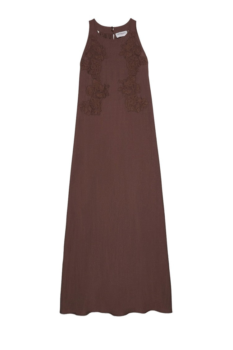 Ermanno Brown Chiffon Maxi Dress