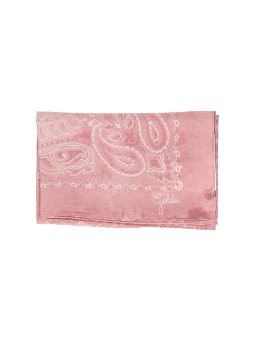 Golden Goose Pink Paisley Design Square Silk Scarf