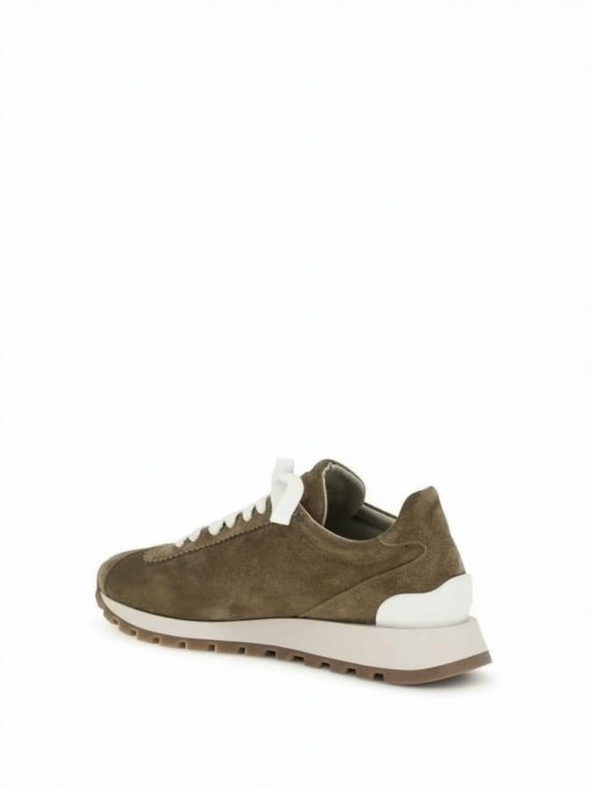 Brunello Cucinelli Shiny Tab Detail Suede Running Sneakers