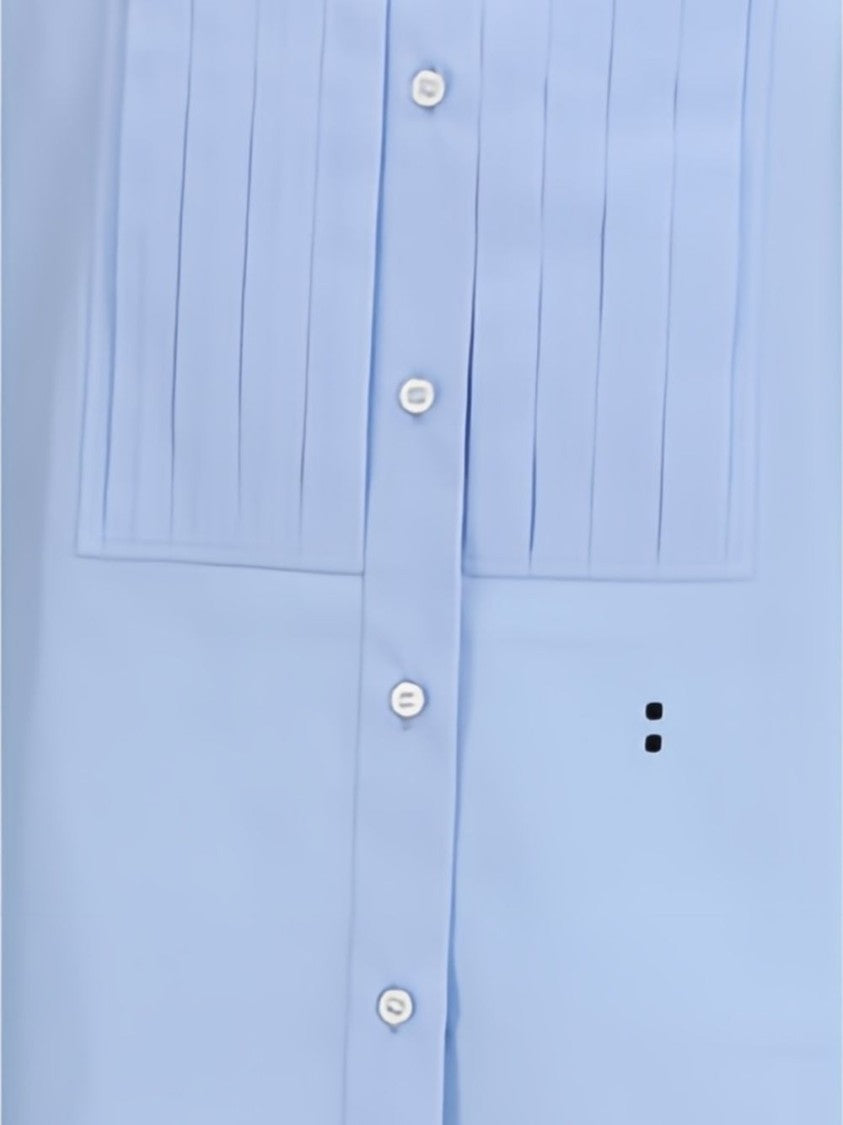 Fendi Light Blue Structured Pleated Mandarin Collar Shirt