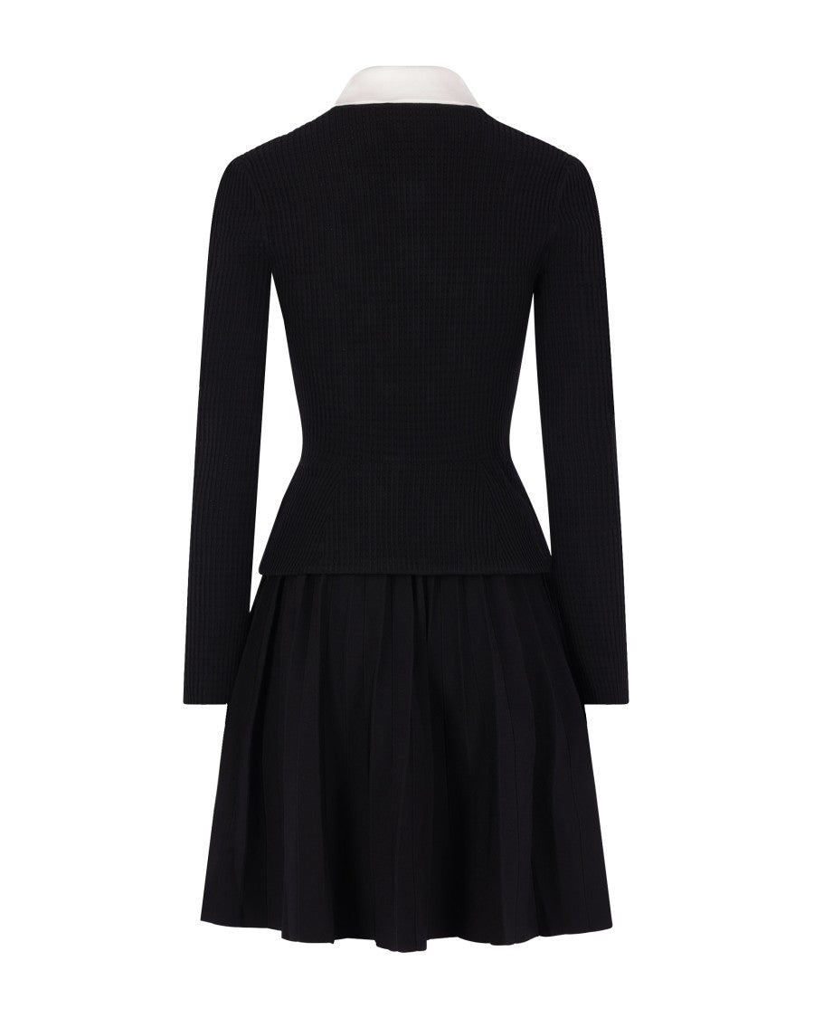 Self-Portrait Pleated Knit Mini Dress With Jewel Buttons
