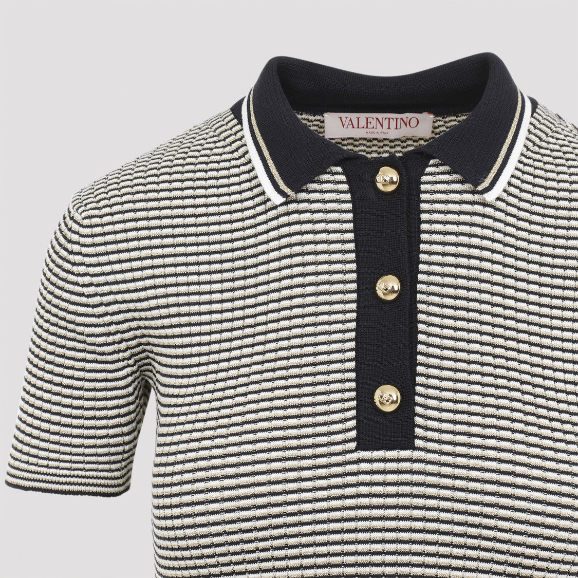 Valentino Knit Mini Ivory And Navy Blue Cotton Dress