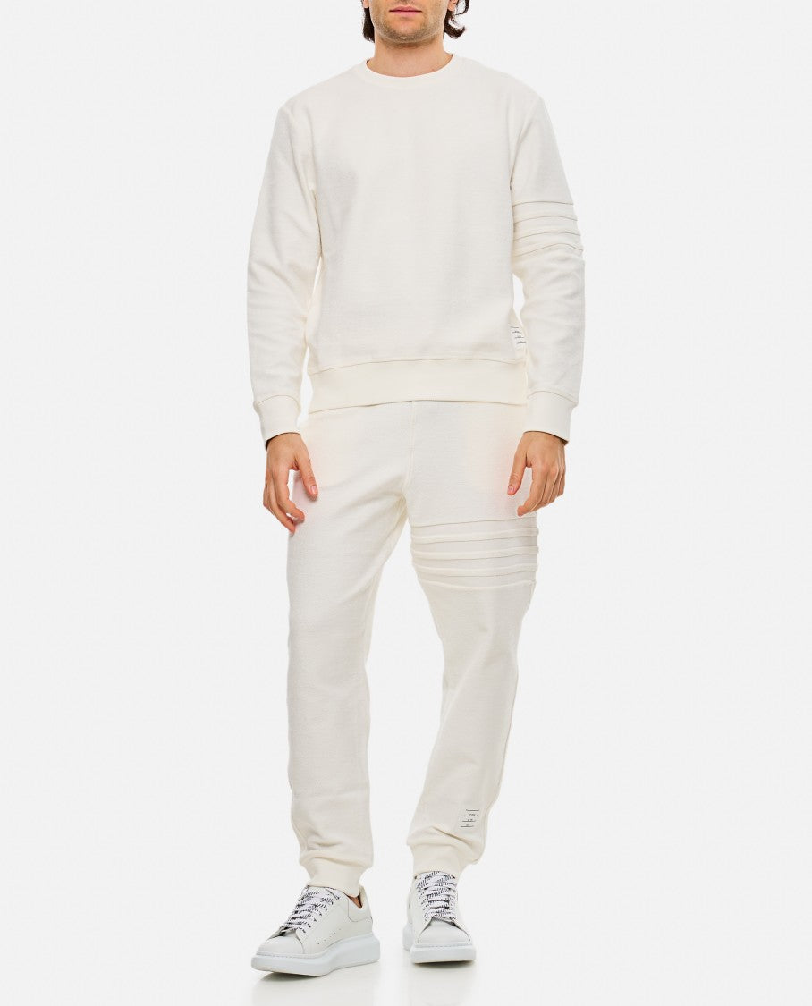 Thom Browne Crew-Neck White Sweatshirt With Raised Seams