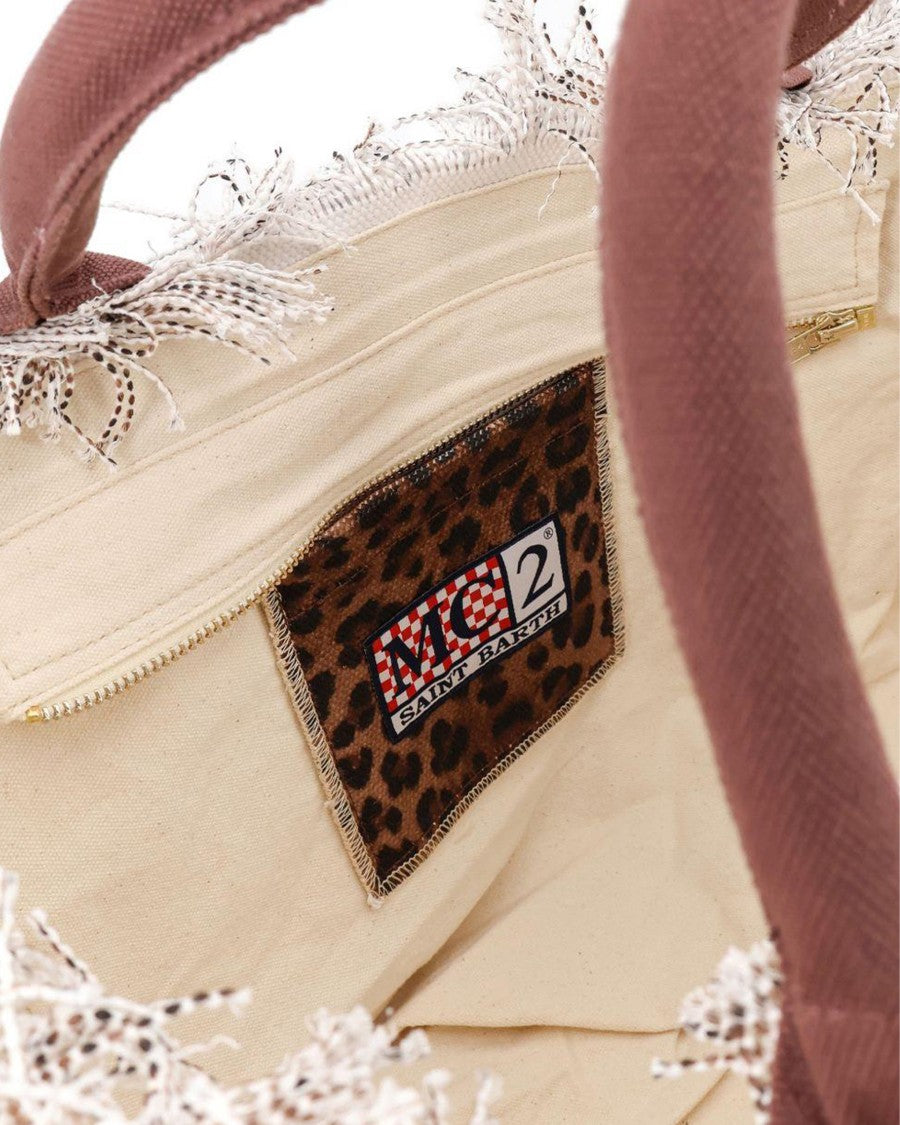 Mc2 Saint Barth Cotton Canvas Tote With Leopard Print And Fringed Edges