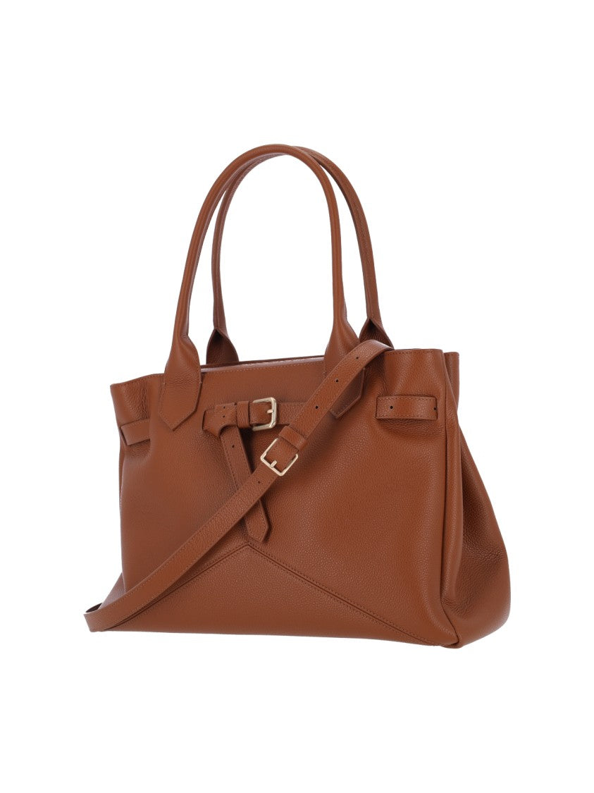 Ballantyne Structured Brown Calf Leather Tote With Adjustable Buckle