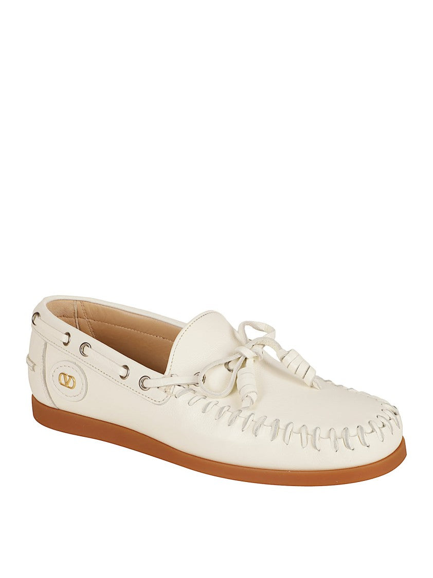 Valentino Garavani White Buffalo Leather Flat Shoes