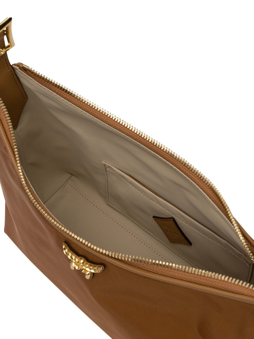 Mcm Brown Nylon-Leather Shoulder Bag With Design