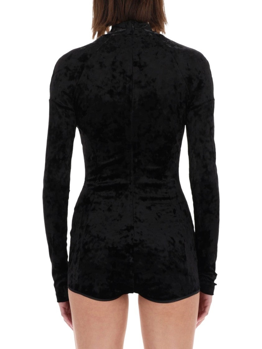 Versace Jeans Couture Black Velvety Keyhole Long-Sleeved Top