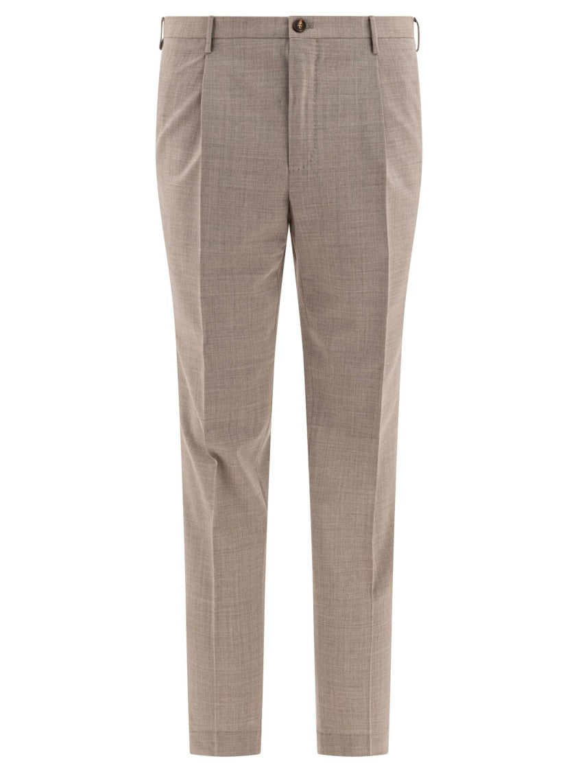 Incotex Classic Tailored Trousers In Fine Textured Beige