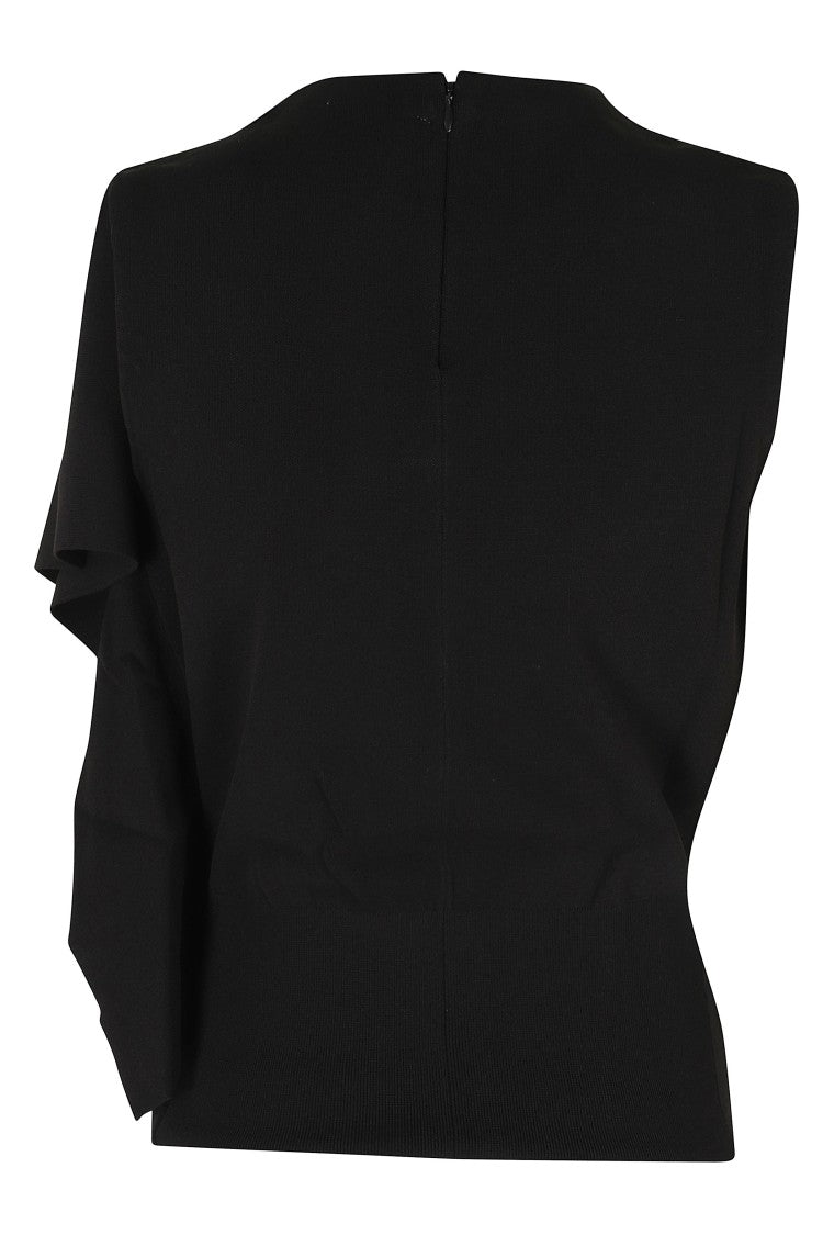 Essentiel Antwerp Black Asymmetric Ruffle Viscose-Blend Knit Top