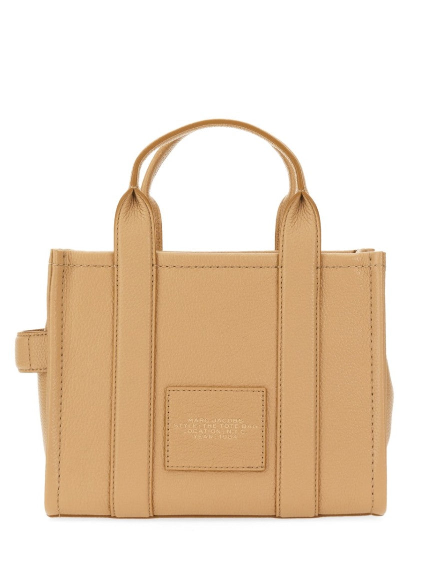 Marc Jacobs Beige Leather Small Structured Logo Tote Bag