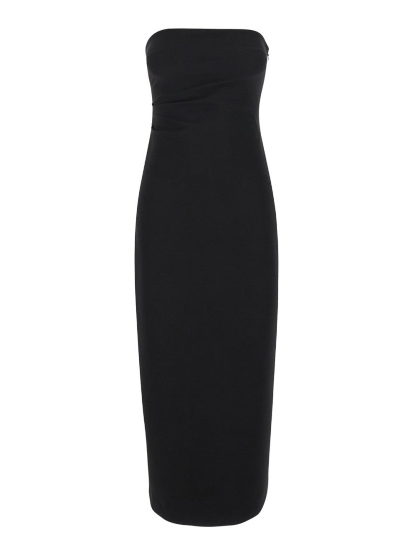 Plain Black Bustier Dress With Slit
