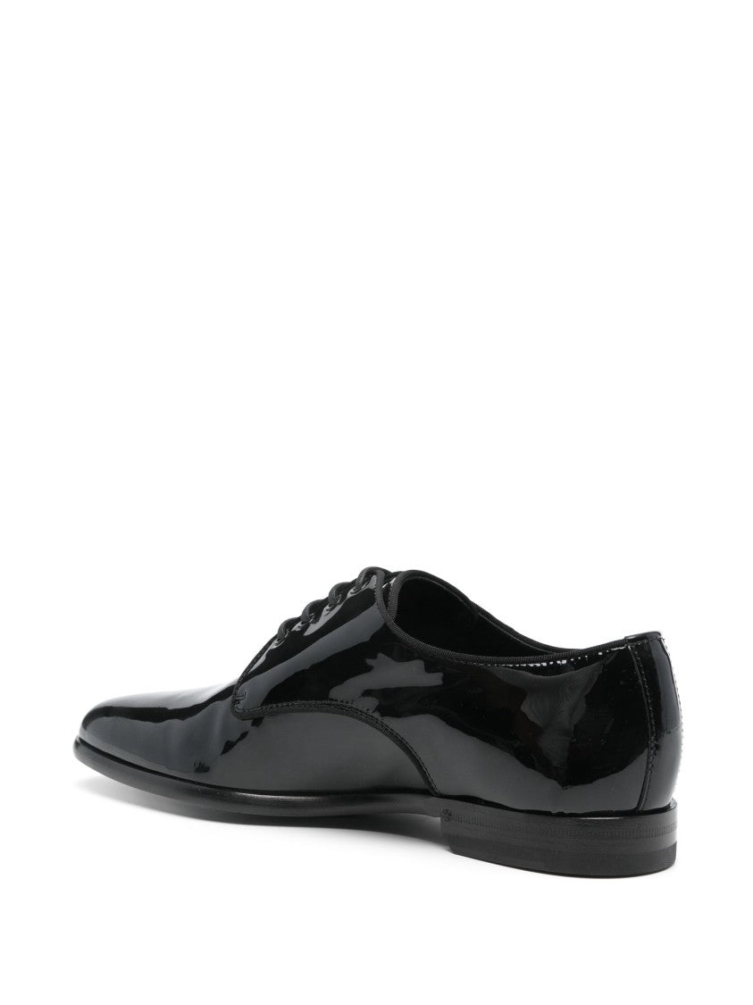 Dolce & Gabbana Polished Lacquered Leather Gros-Grain Derby Shoes