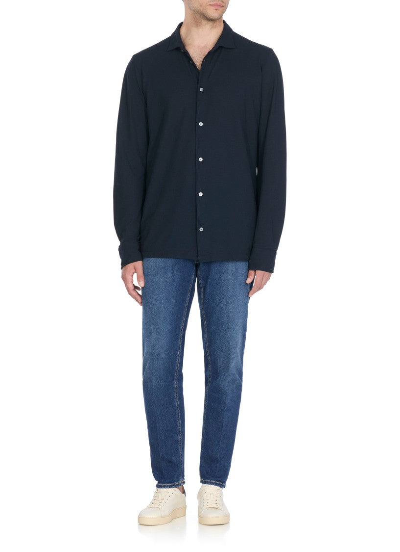 Zanone Classic Long-Sleeved Blue Cotton Shirt