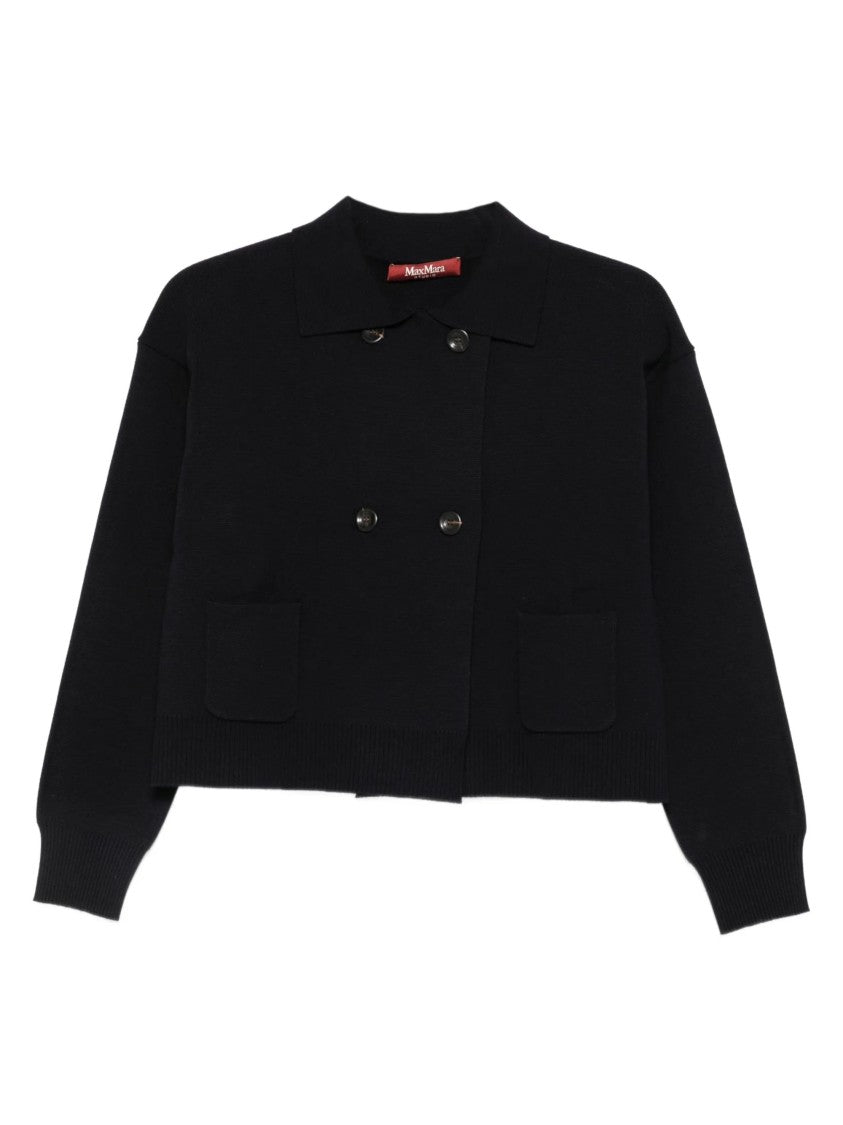Max Mara Blue Classic Collar Viscose Cardigan