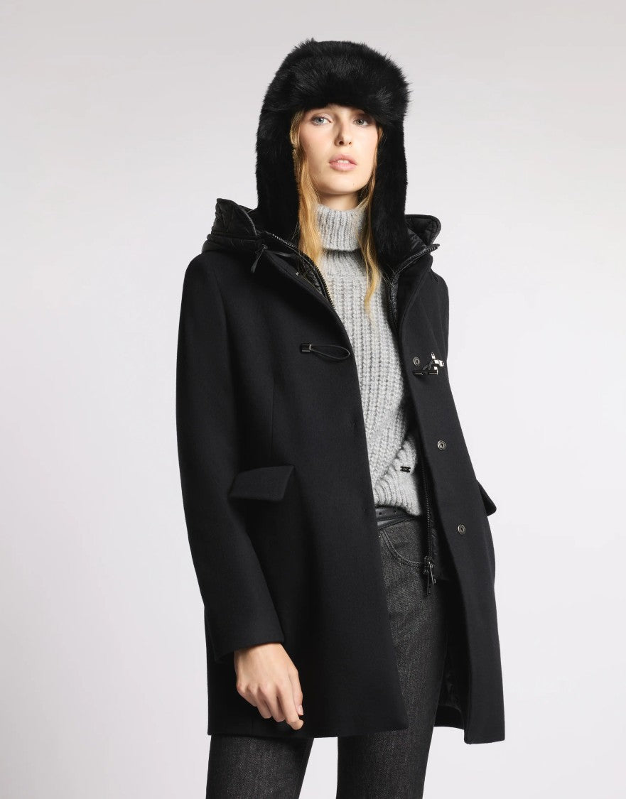 Fay Double-Breasted Toggle Coat With Quilted Hood Lining