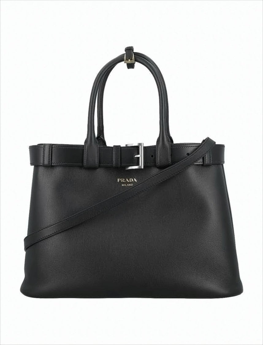 Prada Structured Black Calf Leather Tote Bag
