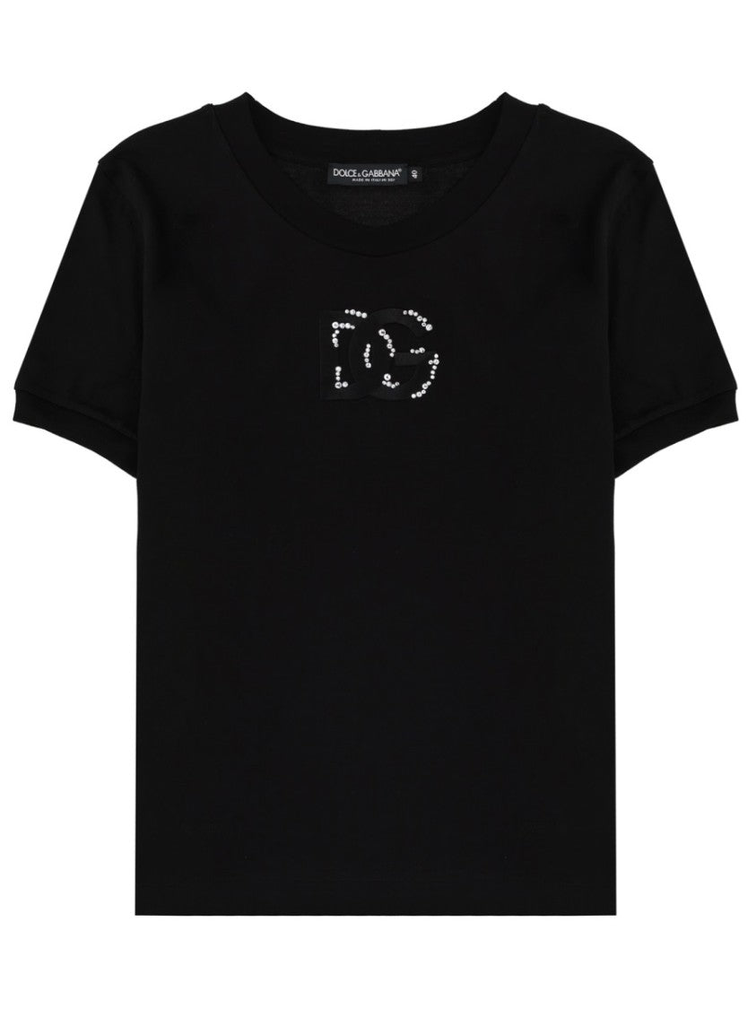 Dolce & Gabbana Cropped Boxy Embellished Logo T-Shirt