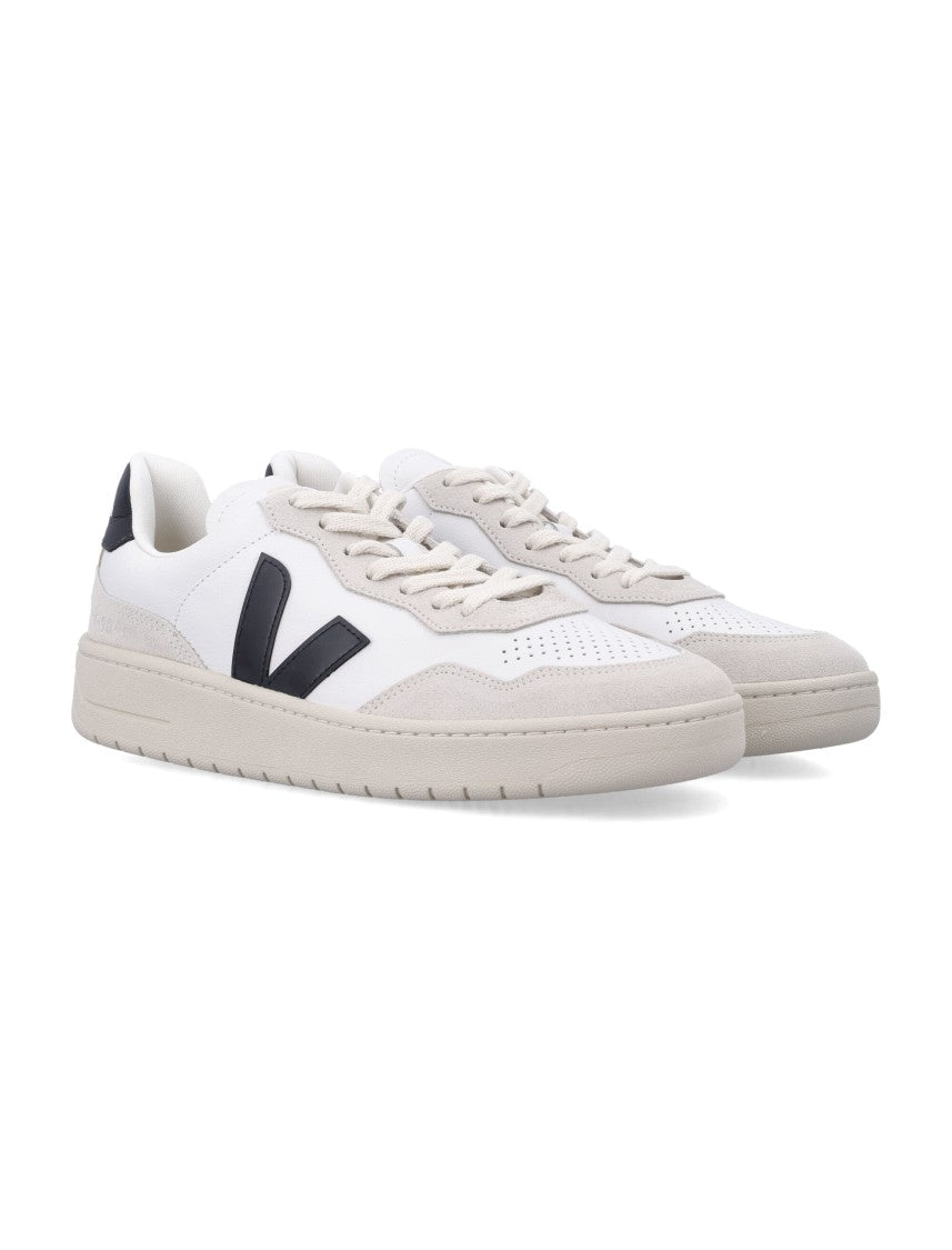 Veja V-90 White And Black Leather Sneakers