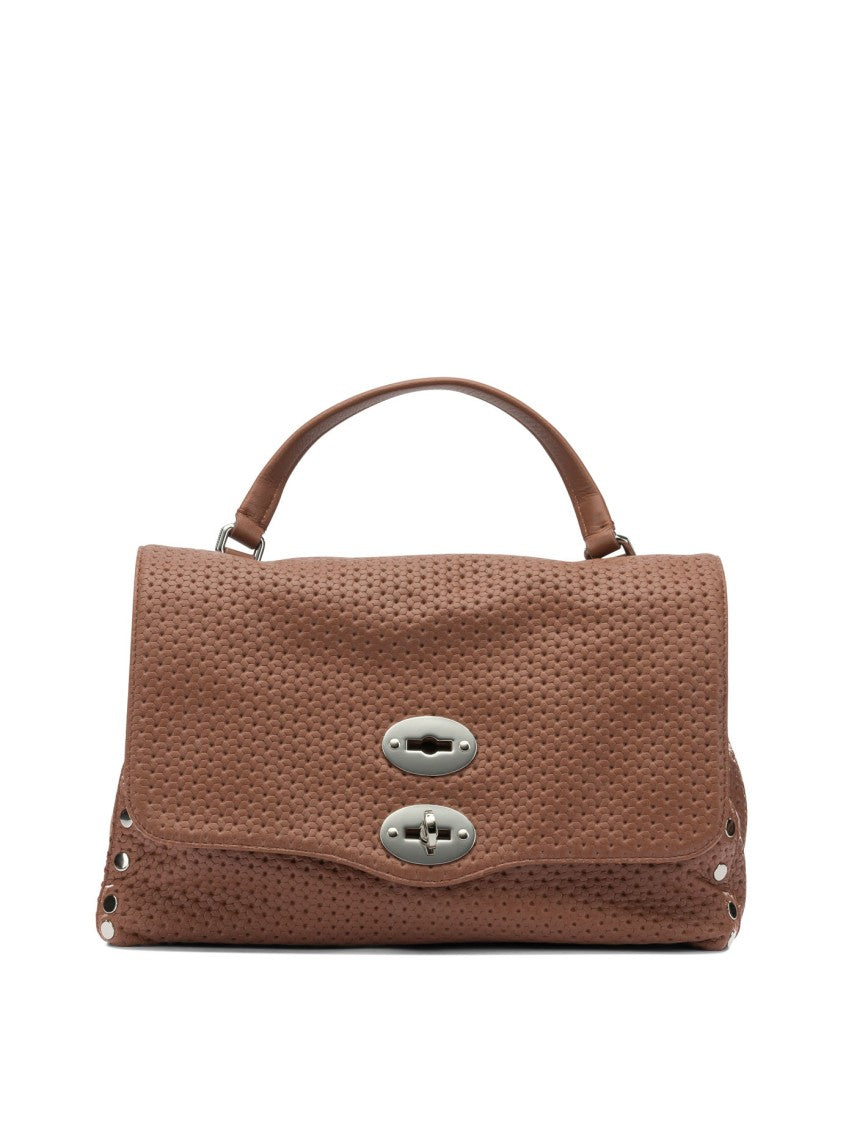 Zanellato Structured Perforated Leather Handbag With Dual Turn-Lock Closure