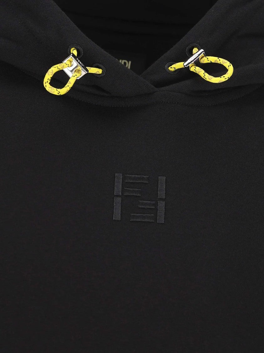 Fendi Ff Black Hoodie Yellow Drawstring Hoodies