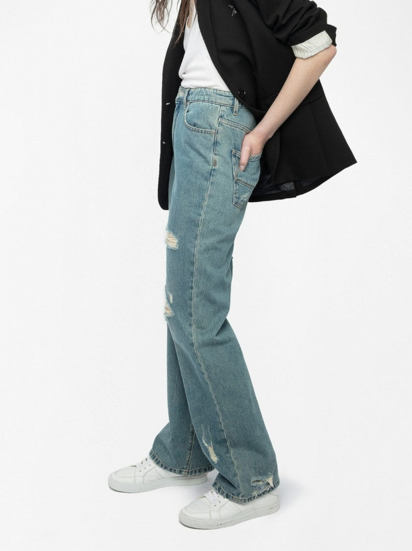 Zadig & Voltaire High-Waisted Wide-Leg Jeans With Distressed Detailing