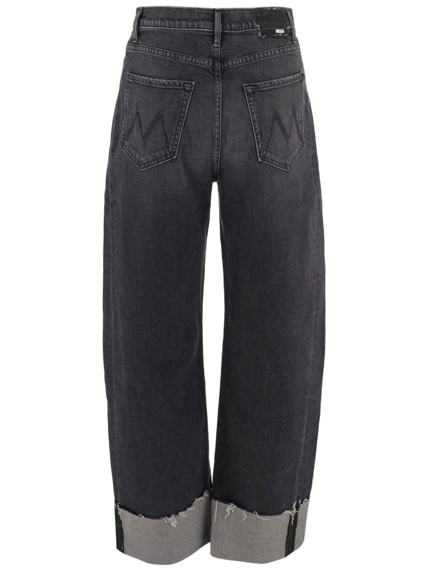 Mother Black Cropped Frayed-Cuff Stretch-Denim Jeans