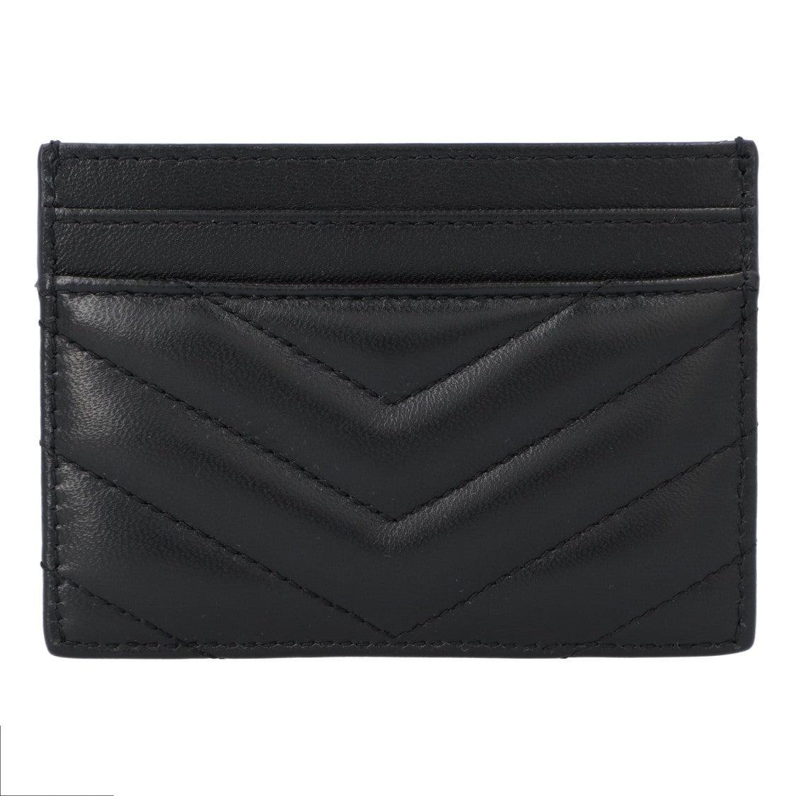 Saint Laurent Cassandre Matelassé Card Case In Lambskin Black
