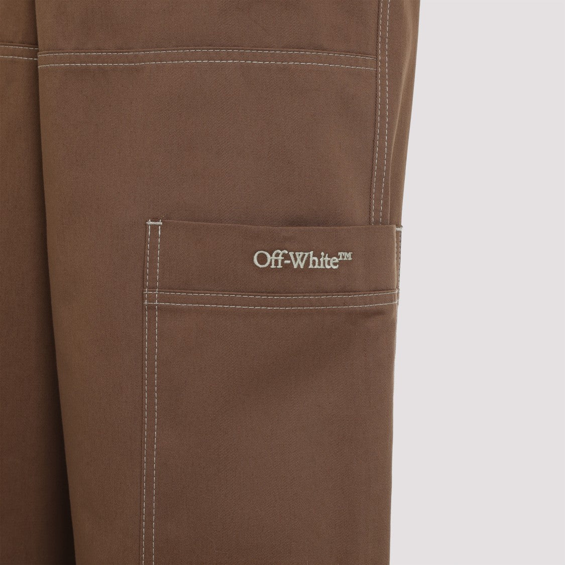 Off-White Stitch Cotgab Brown Cotton Pants