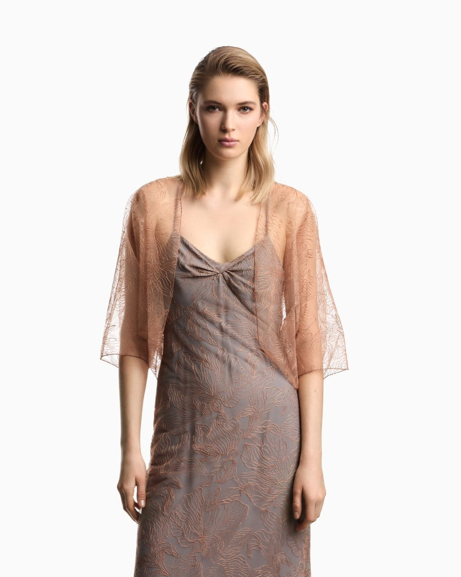 Emporio Armani Embroidered Tulle Bat Sleeves Elegant Cape