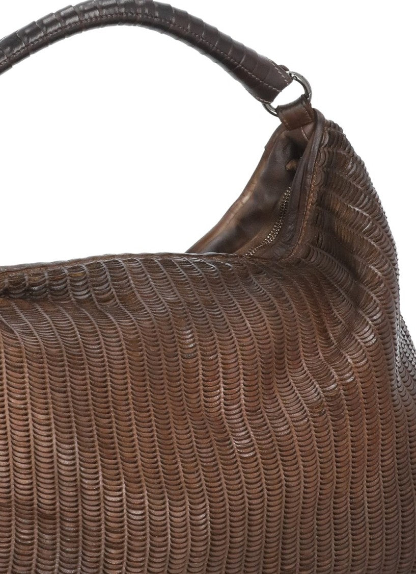 Reptile's House Textured Brown Shopper Bag With Zip Closure