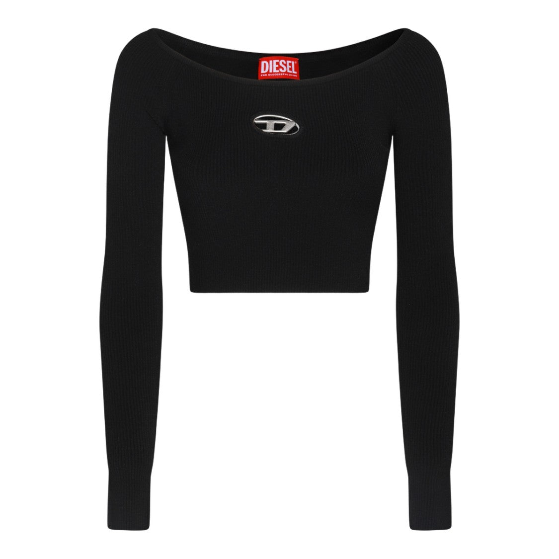 Diesel Cropped Black Sweater With Ribbed Texture