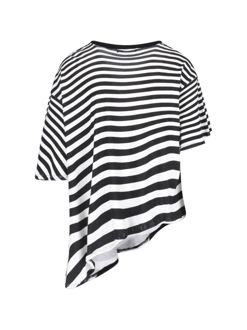 Undercover Black/White Asymmetrical Hem Striped T-Shirt