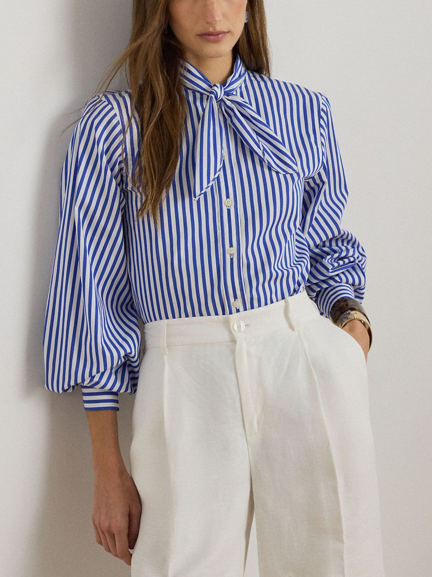 Lauren Ralph Lauren Vertical Striped Bow Tie Shirt