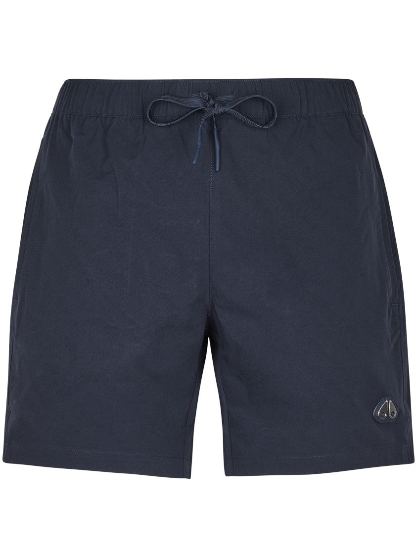 Moose Knuckles Dark Blue Swim Shorts With Logo Patch