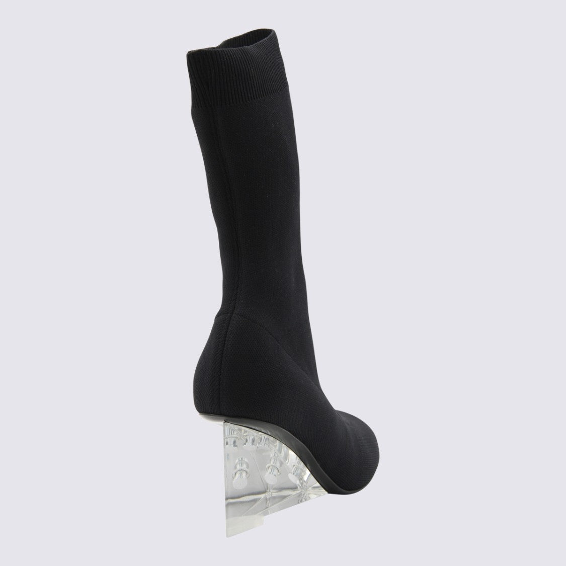 Alexander Mcqueen Sock-Style Black Boots With Transparent Wedge Heel