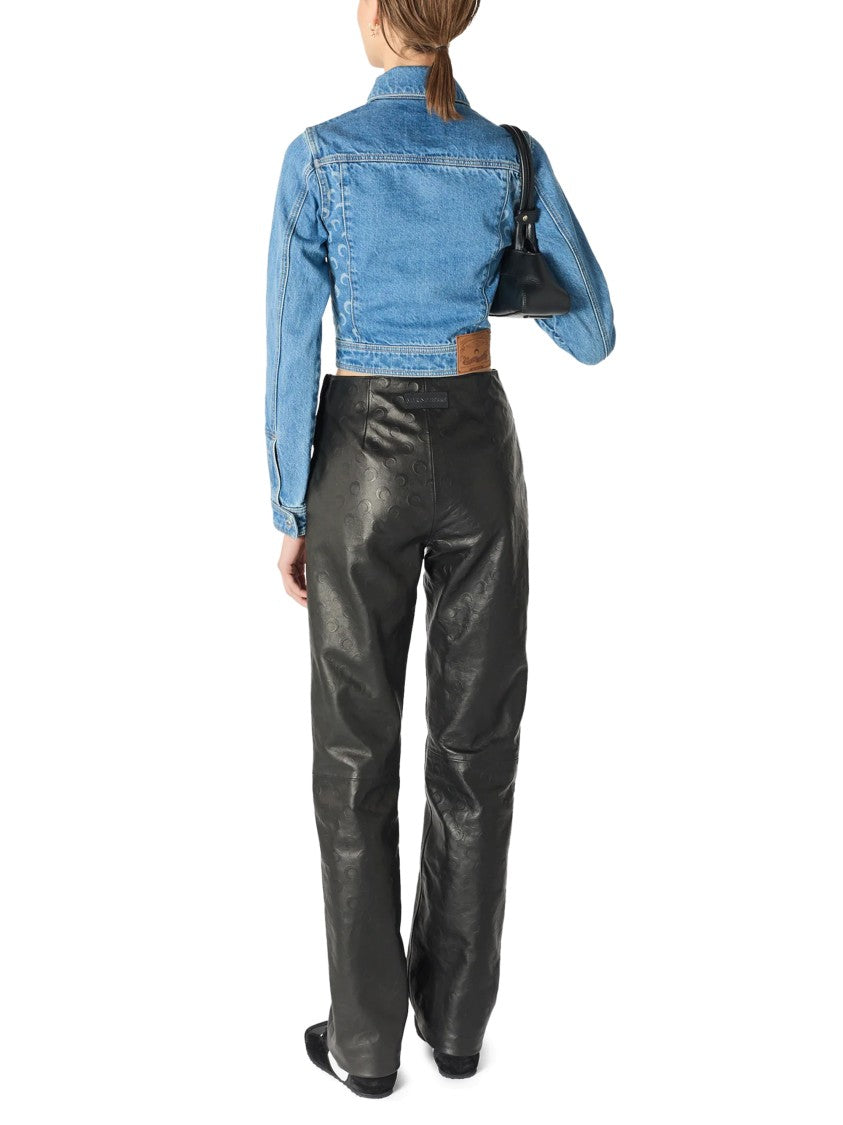 Marine Serre Cropped Denim Trucker Jacket With Crescent Moon Patterns