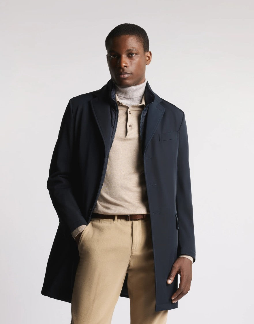 Fay Tailored Db Coat With Innovative Stretch Fabric