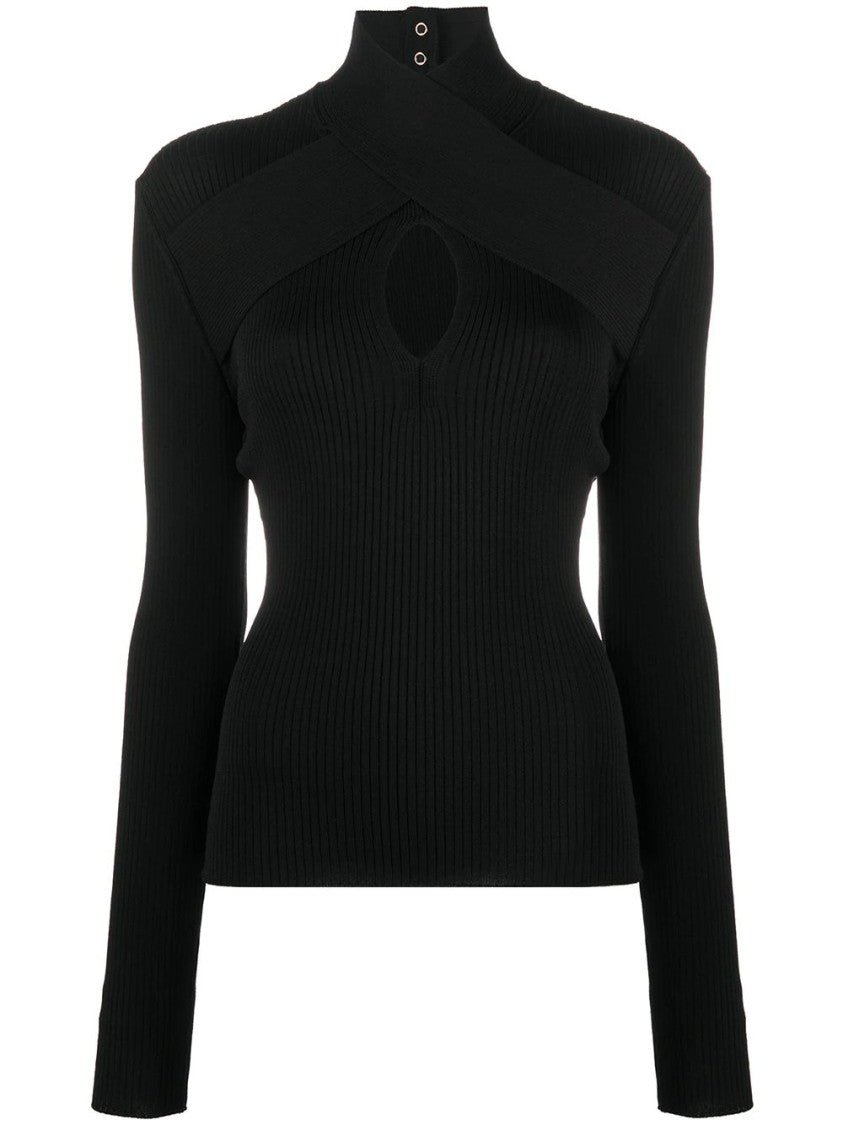 Msgm Fitted Ribbed Knit Top With Crisscross Keyhole Detail