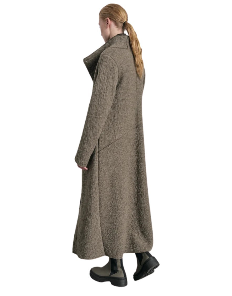 Transit Light Green Textured Longline Stand Collar Coat