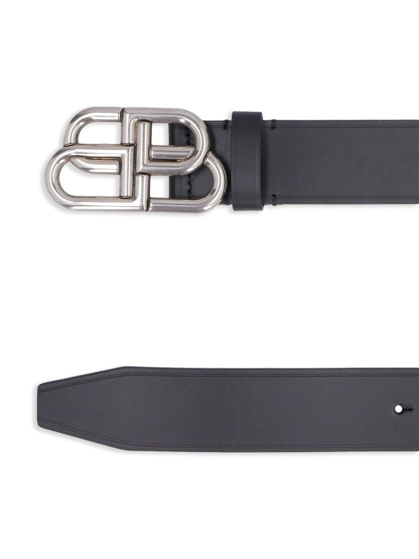 Balenciaga Aged-Silver Bb Logo Leather Belt