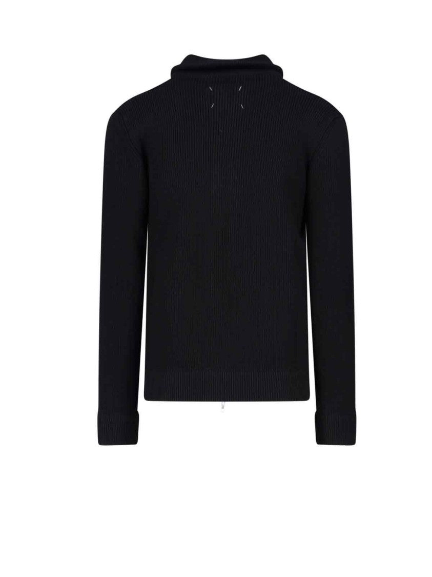 Maison Margiela Ribbed Knit Cardigan With High Collar